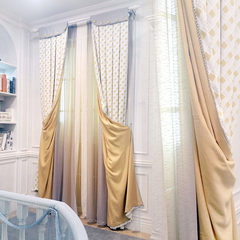 [Katyn] yellow rose gorgeous French style American curtains, gray yellow jacquard fabric, living room drapes, buy a few meters of curtain, take a few pieces of grey gauze every meter.