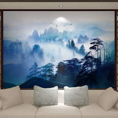 Chinese ink paintings of Zen TV background wall paper landscape wallpaper Qiangbu videowall study pine sofa This baby means one square, more back and less