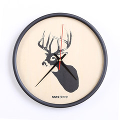 The clock of Scandinavian minimalist creative bedroom wooden animal watches mute 12 inch black box round of modern living room 12 inches Deer head