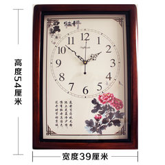 Large Chinese wooden rectangular decorative frame clock clock clock clock clock mute American Pastoral 16 inches Solid wood (flowers bloom) vertical version