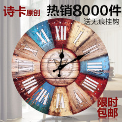 Large American country mute European pastoral living room wall clock quartz clock clock watch fashion bag mail 12 inches K1A06 retro oil painting