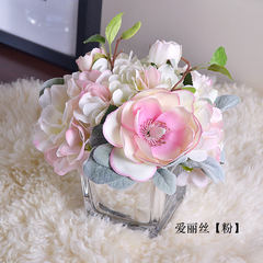 High simulation pink hydrangea, rose art glass vase, home soft adornment, wedding gift Alice (powder)