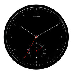 With a simple living room bedroom office creative mute clock watch quartz clock clock wall clock 12 inches With a thermometer (black black box)