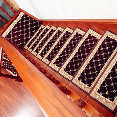 欧式田园楼梯垫踏步垫客厅家用免胶自粘防滑吸水长条地垫转角定制 60×120CM 222金边咖啡色