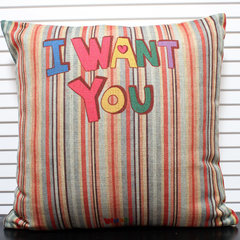 Striped lattice love love man's day simple cotton and linen pillow pillow car sofa home furnishing pillow pillow cushion pillow case +3D solid spiral fiber filled I want you