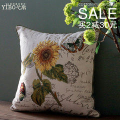 American cotton embroidered pillow pillow sunflower waist pillow sofa cushion pillow with office chair back 45x45cm (feather velvet pillow) High quality (flower of brightness)
