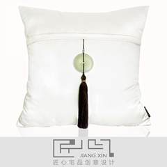 The new Chinese model of the product originality house on white jade pillow bag handmade silk square pillow (excludingpillow Trumpet (45*24 cm) White silk + natural jade jade crafts