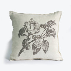 Modern minimalist IKEA pillow, silk colored cloth, cotton and linen sofa cushion, Chinese household pillow waist office large waist (55*30 cm) grey Camellia