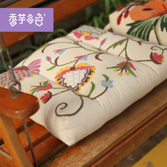 Lu embroidery embroidery cotton fabric seat cushion pastoral chair cushion ultra thick stool pad thickening cushion embroidery students 45x38x8cm cushion (including core) Milk tea honeycomb cloth