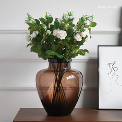 Nordic style simple transparent glass vase flower flower vase Home Furnishing simulation table living room decoration A (including 10 white roses)