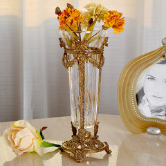 European style living room crystal copper inlaid creative dining room decor flower vase Home Furnishing modern floral arrangement. Figure