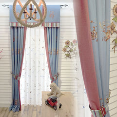 [cutting] simple modern style blue cotton fabric small monkey king room curtain curtain How many meters do you buy? Window curtain