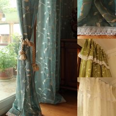 American foreign trade custom French country flax wool embroidery finished curtain drapes with stereo Without shade head + flat Green yarn