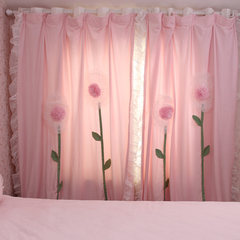 Korean version of four sets of fabric curtains, matching pink bedroom curtains, pastoral Korean Princess room windows without curtain heads + flat dandelion love powder.