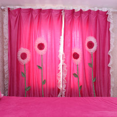 Korean version of four sets of fabric curtains, matching pink bedroom curtains, garden, Korean Princess room window curtain without curtain head + flat dandelion love red rose.