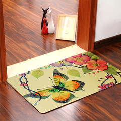 Simple modern bedroom door mat, kitchen antiskid oil proof carpet, absorbent mattress, lovely doormat, household 60*90CM [Qing] butterfly and flower vine mat.