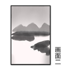 New Chinese abstract decorative painting Zen restaurant entrance hallway stairs sofa backdrop mural paintings 50*50 Simple black wood grain frame Picture two Oil film laminating + low reflective organic glass