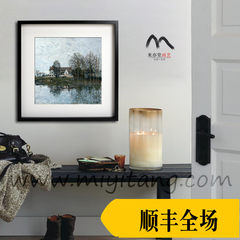 Seine River Sisley painting Impressionist village Jane study living room restaurant decoration painting frame painting Outline size 73*73CM S1 white frame strip Oil film laminating + low reflective organic glass