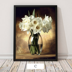 Floral sofa backdrop decoration painting Tryptich vase mural mural painting porch corridor high-end bedroom garden painting 30*40cm Black frame C Single price, multiple, please dial number