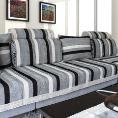 Flax grey foreign trade mat, special clearance, simple modern striped sofa towel, linen and linen, three people in four seasons, colorful stripes, black cushion 90*260cm