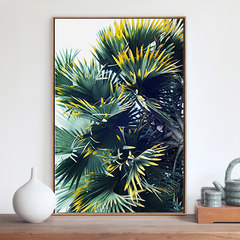 Qisan palm leaves green leafy plants of tropical elements of minimalist decorative painting the living room bedroom study 30*40 Simple white clean frame A Oil film laminating + low reflective organic glass