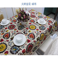 National breeze, tablecloth cloth, exotic style, cotton and linen garden, small refreshing tea table, round table, square table, cloth towel, customized fire tree, golden flower - tablecloth 80*80cm