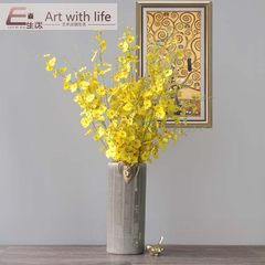 The new Chinese copper Ceramic Vase Decoration living room bedroom study model of soft decoration a wedding gift 6 yellow dancing orchid + a gray vase