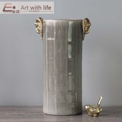 The new Chinese copper Ceramic Vase Decoration living room bedroom study model of soft decoration a wedding gift Vase grey