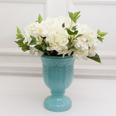 Beautiful Mediterranean Home Furnishing American country blue ceramic flower vase trophy shape Home Furnishing decoration +9 vase with white Hydrangea