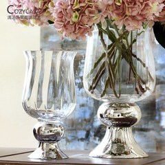 European classical silver plated high vase, French modern transparent crystal glass vase Silver plated C high foot vase, large single