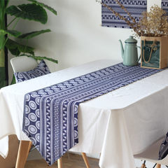 China national wind blue printed blue and white printing and dyeing imitation batik tablecloths pure white linen runner the pigment The blue and white flags and dyeing 140*140CM