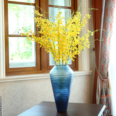 Creative living room TV cabinet Blue Glass Vase Decoration decoration style Home Furnishing dried flower arrangements set decoration Honey orchid + high flower bottle