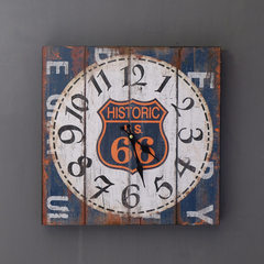 美式乡村怀旧复古66号公路木板挂钟 咖啡厅墙钟表 店铺复古时钟 16英寸 B
