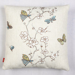 Color dress hall Jiangnan New Embroidery, Chinese embroidery embroidery pillow, red wood cushion, cushion butterfly, cotton and linen fabric 45x45cm single plum blossom butterfly, polyester and hemp.