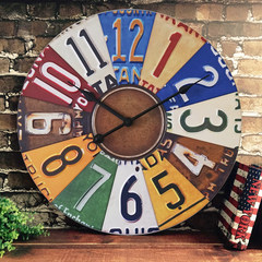 American creative personality retro round clock clock industrial iron clock Mediterranean living room bedroom decoration You can edit it after you select it Colorful metal for old