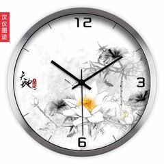 Shipping clock watches creative art of Chinese ink painting lotus room mute clock quartz clock 14 inches Fine steel wire drawing