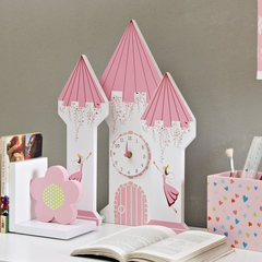 Children room clocks Castle creative fashion clock can be set mute can hang the bedroom living room wall clock shipping You can edit it after you select it Pink (without battery)