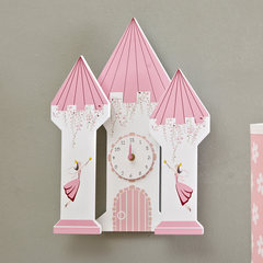 Children room clocks Castle creative fashion clock can be set mute can hang the bedroom living room wall clock shipping You can edit it after you select it Pink + battery two