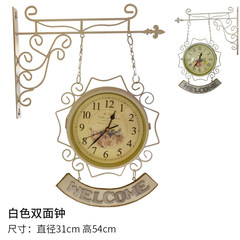 Double room watch European iron bell clock clock mute American modern minimalist creative two clocks 12 inches Welcome to the new white double clock English version