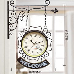 Double room watch European iron bell clock clock mute American modern minimalist creative two clocks 12 inches New black coffee double bell English version welcome