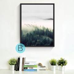Forest landscape decorative painting, northern Europe, modern living room, wall painting, hotel corridor room, frame hung painting 60*60 Simple black wood grain frame Black frame B Oil film laminating + low reflective organic glass