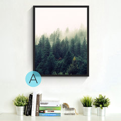 Forest landscape decorative painting, northern Europe, modern living room, wall painting, hotel corridor room, frame hung painting 60*60 Simple black wood grain frame Black frame A Oil film laminating + low reflective organic glass