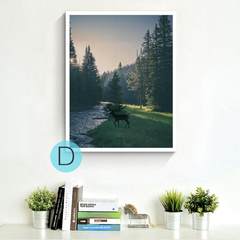 Forest landscape decorative painting, northern Europe, modern living room, wall painting, hotel corridor room, frame hung painting 60*60 Simple black wood grain frame White frame D Oil film laminating + low reflective organic glass