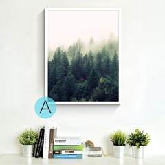 Forest landscape decorative painting, northern Europe, modern living room, wall painting, hotel corridor room, frame hung painting 60*60 Simple black wood grain frame White frame A Oil film laminating + low reflective organic glass