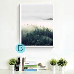 Forest landscape decorative painting, northern Europe, modern living room, wall painting, hotel corridor room, frame hung painting 60*60 Simple black wood grain frame White frame B Oil film laminating + low reflective organic glass