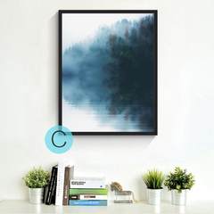 Forest landscape decorative painting, northern Europe, modern living room, wall painting, hotel corridor room, frame hung painting 60*60 Simple black wood grain frame Black frame C Oil film laminating + low reflective organic glass