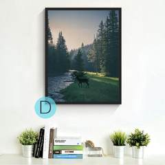 Forest landscape decorative painting, northern Europe, modern living room, wall painting, hotel corridor room, frame hung painting 60*60 Simple black wood grain frame Black frame D Oil film laminating + low reflective organic glass