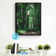 Forest landscape decorative painting, northern Europe, modern living room, wall painting, hotel corridor room, frame hung painting 60*60 Simple black wood grain frame Black frame J Oil film laminating + low reflective organic glass