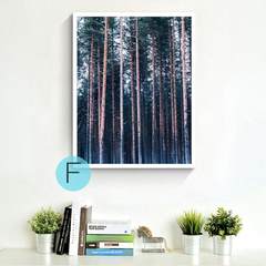 Forest landscape decorative painting, northern Europe, modern living room, wall painting, hotel corridor room, frame hung painting 60*60 Simple black wood grain frame White frame F Oil film laminating + low reflective organic glass