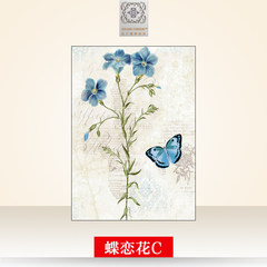 Small fresh modern decorative painting, simple living room, butterfly sofa, background wall hanging painting, garden, dining room, bedroom, triple painting 40*40 Simple log color grain frame Flowers C Oil film laminating + low reflective organic glass